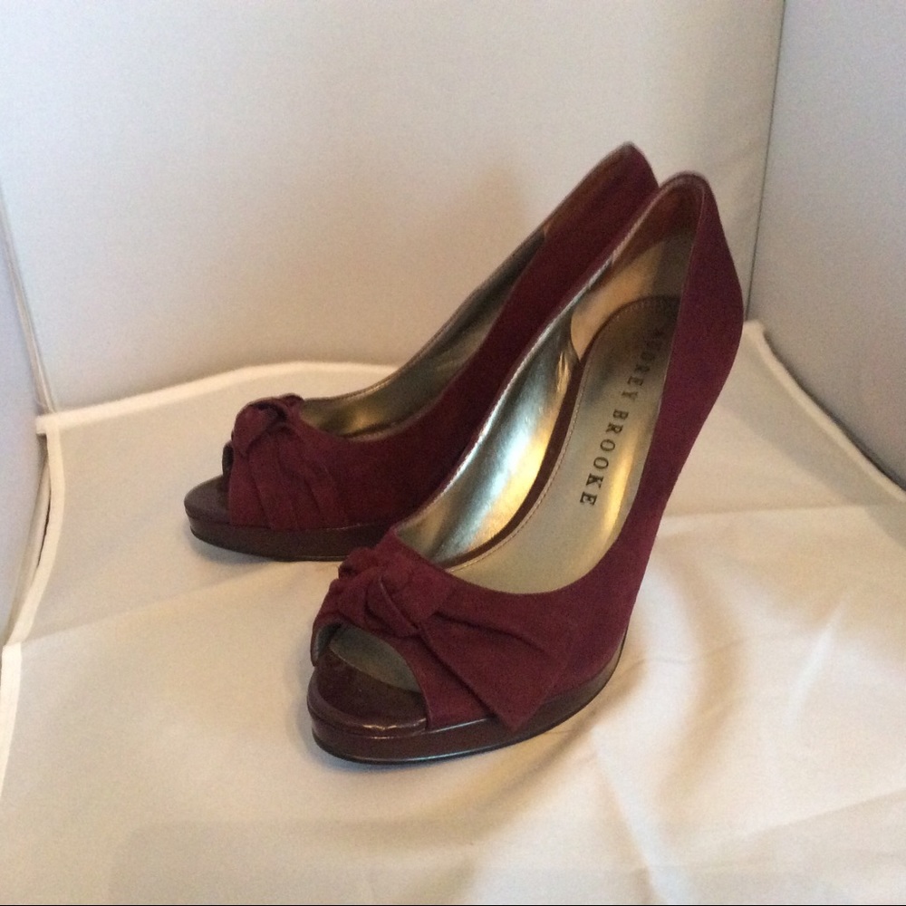 Audrey Brooke Wine Color Suede Platform Pumps